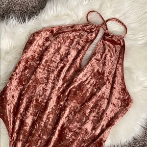 COPY - plus size Pink velvet Halter bodysuit